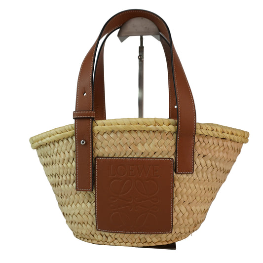 Loewe Raffia Basket Bag Brown Trims Small