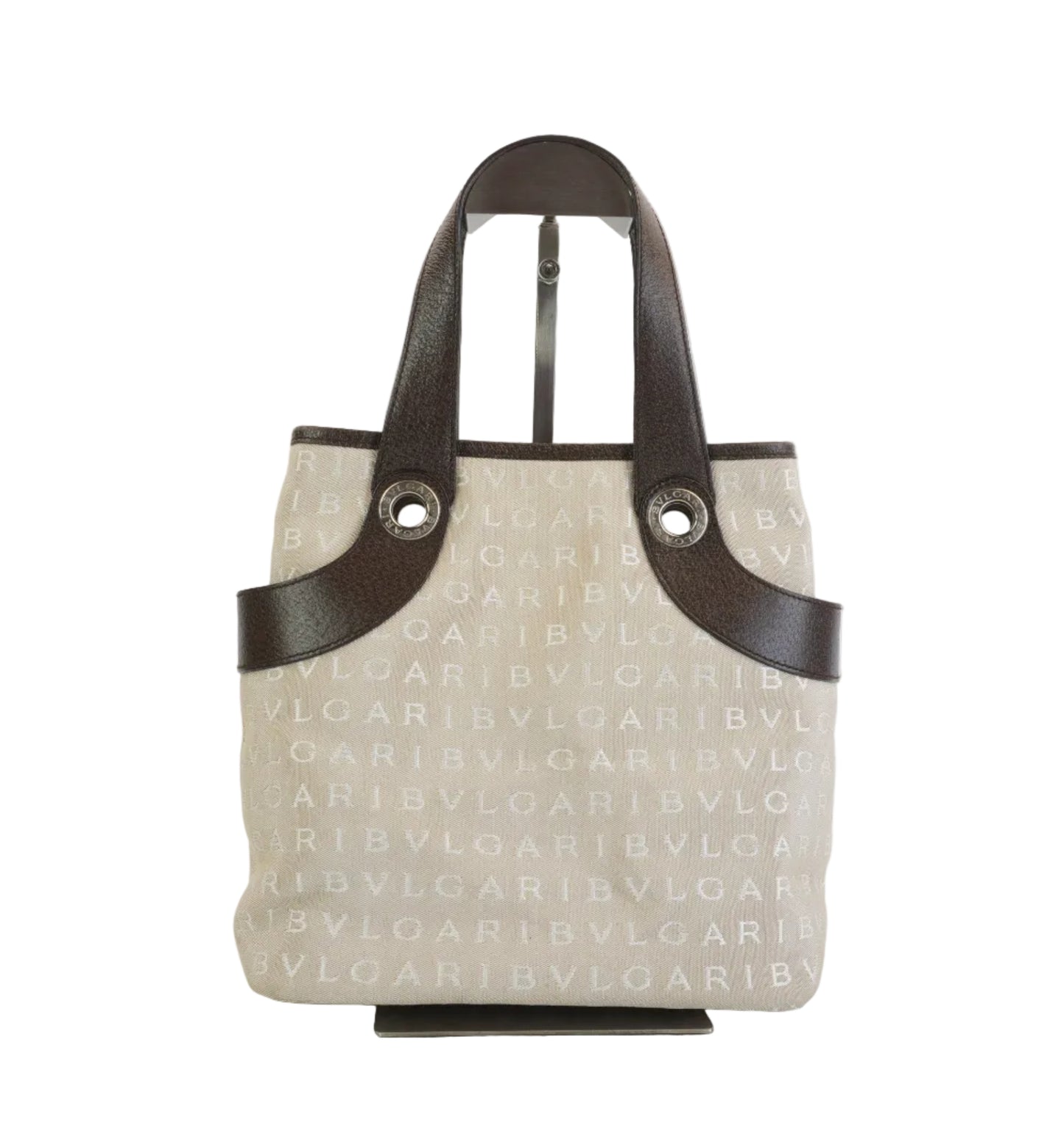 Bvlgari Logomania Beige Canvas Two Tone Neutral SHW Small