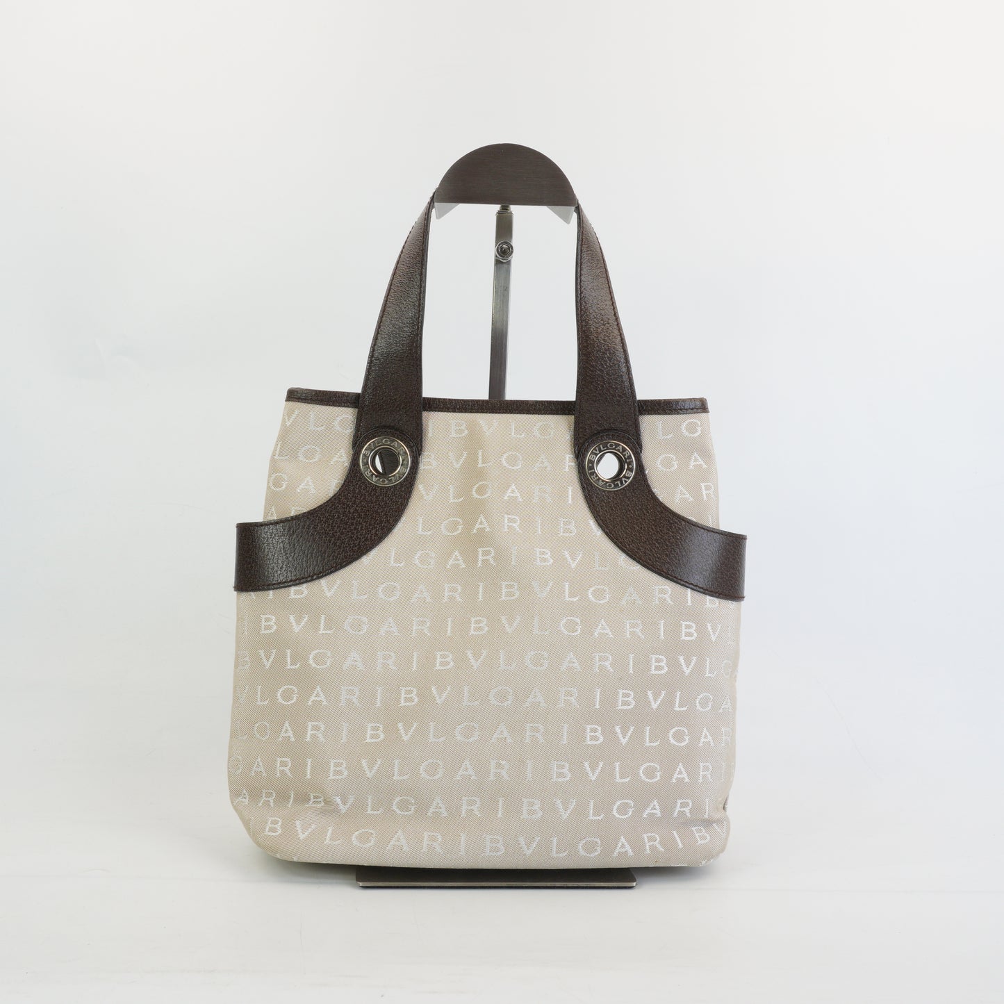 Bvlgari Logomania Beige Canvas Two Tone Neutral SHW Small