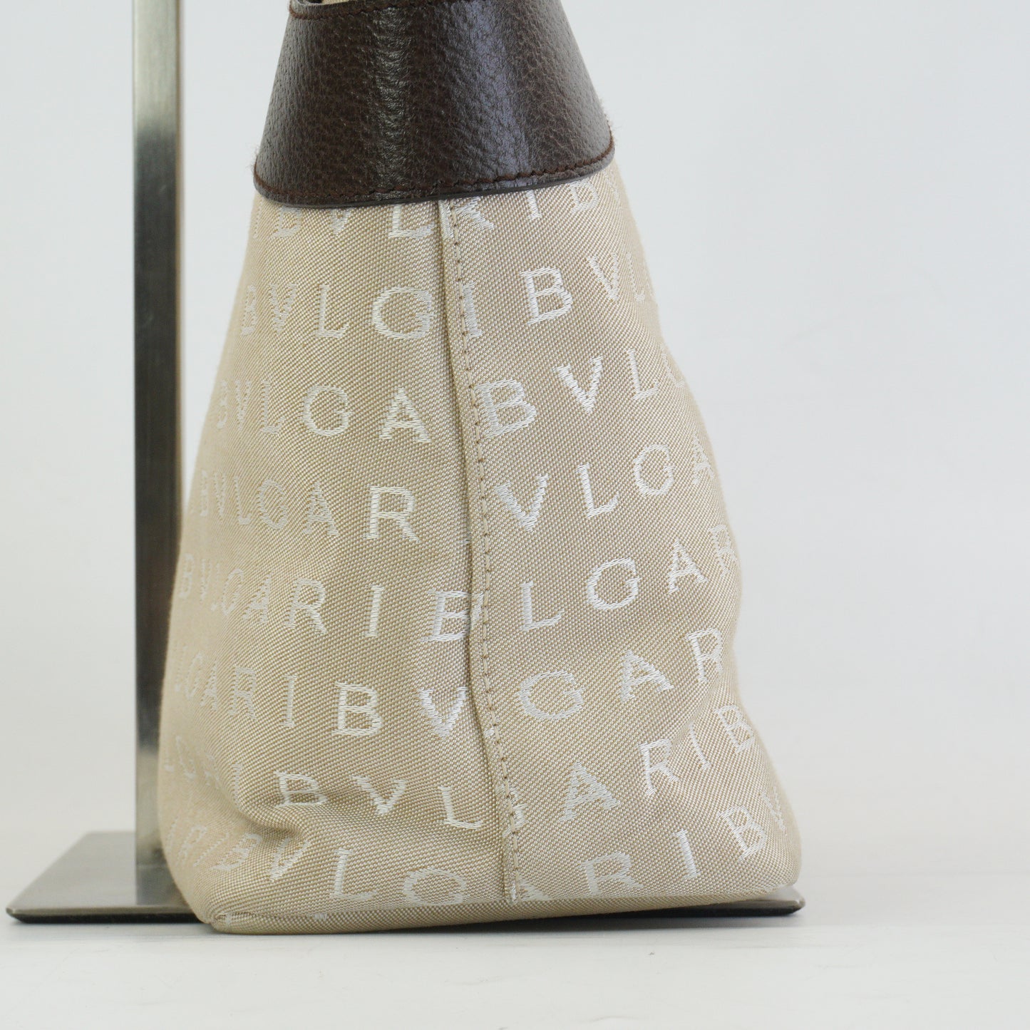Bvlgari Logomania Beige Canvas Two Tone Neutral SHW Small