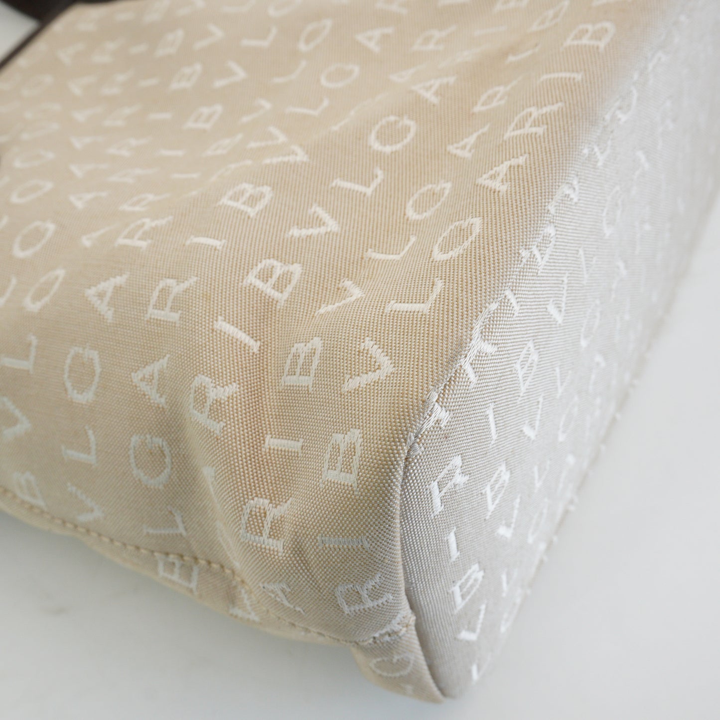 Bvlgari Logomania Beige Canvas Two Tone Neutral SHW Small