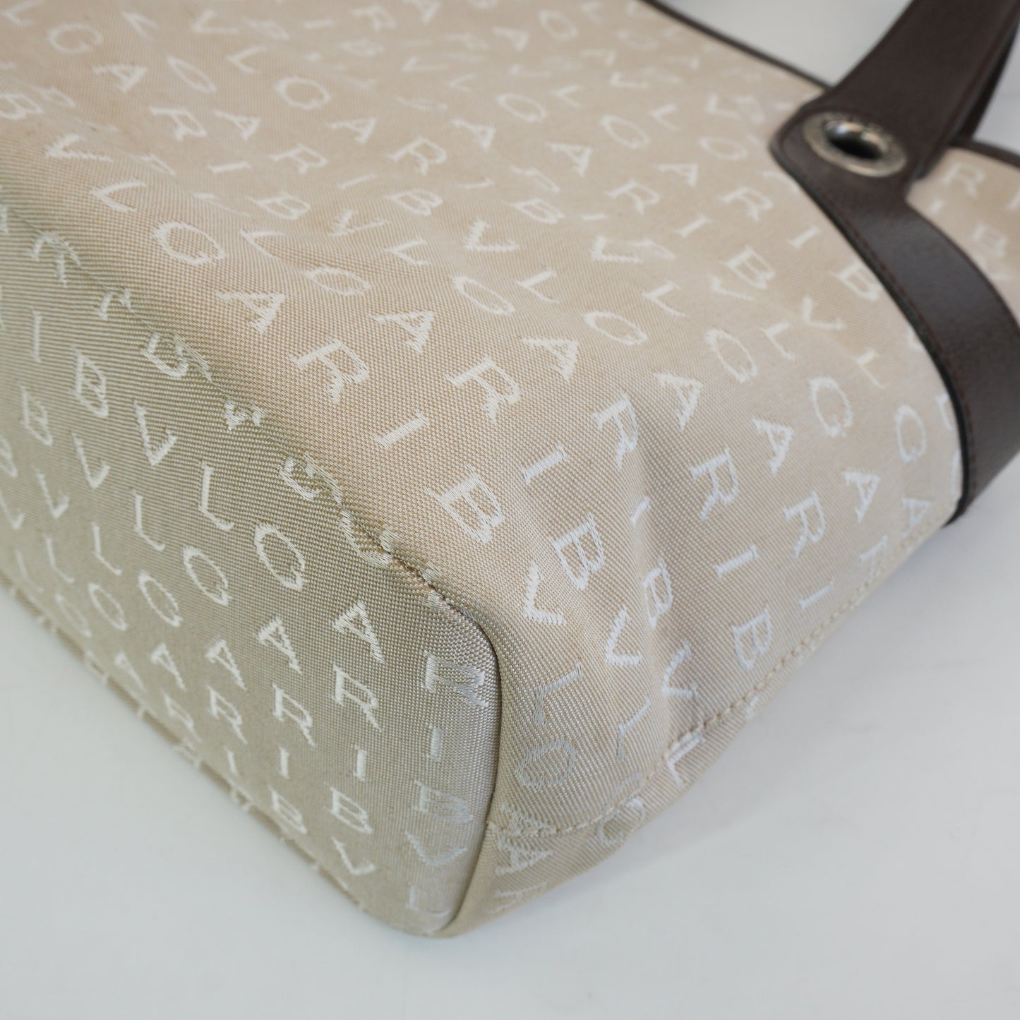 Bvlgari Logomania Beige Canvas Two Tone Neutral SHW Small