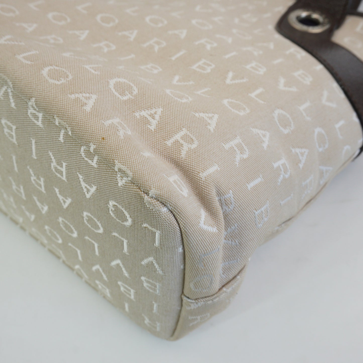 Bvlgari Logomania Beige Canvas Two Tone Neutral SHW Small