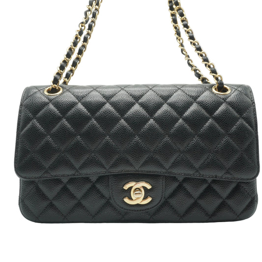 Chanel	Classic Double Flap Quilted Caviar Bag Black GHW