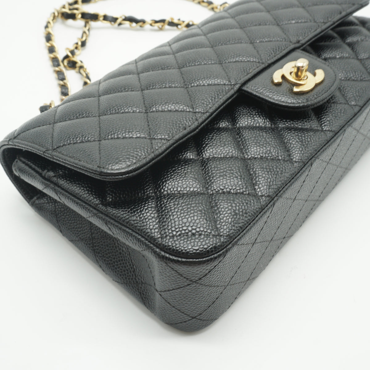 Chanel	Classic Double Flap Quilted Caviar Bag Black GHW