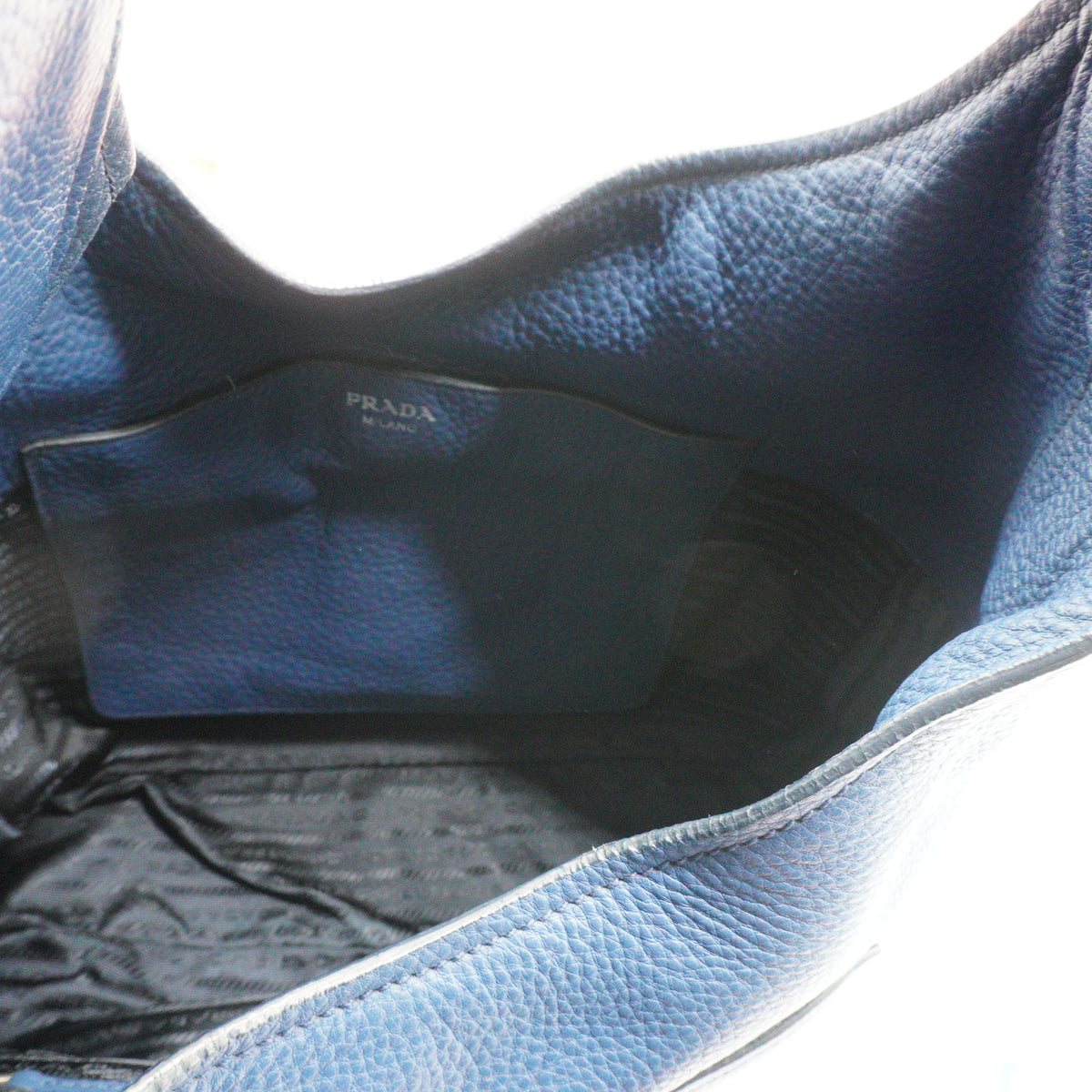 Prada Vitello Daino Leather Hobo Bag Blue Medium SHW