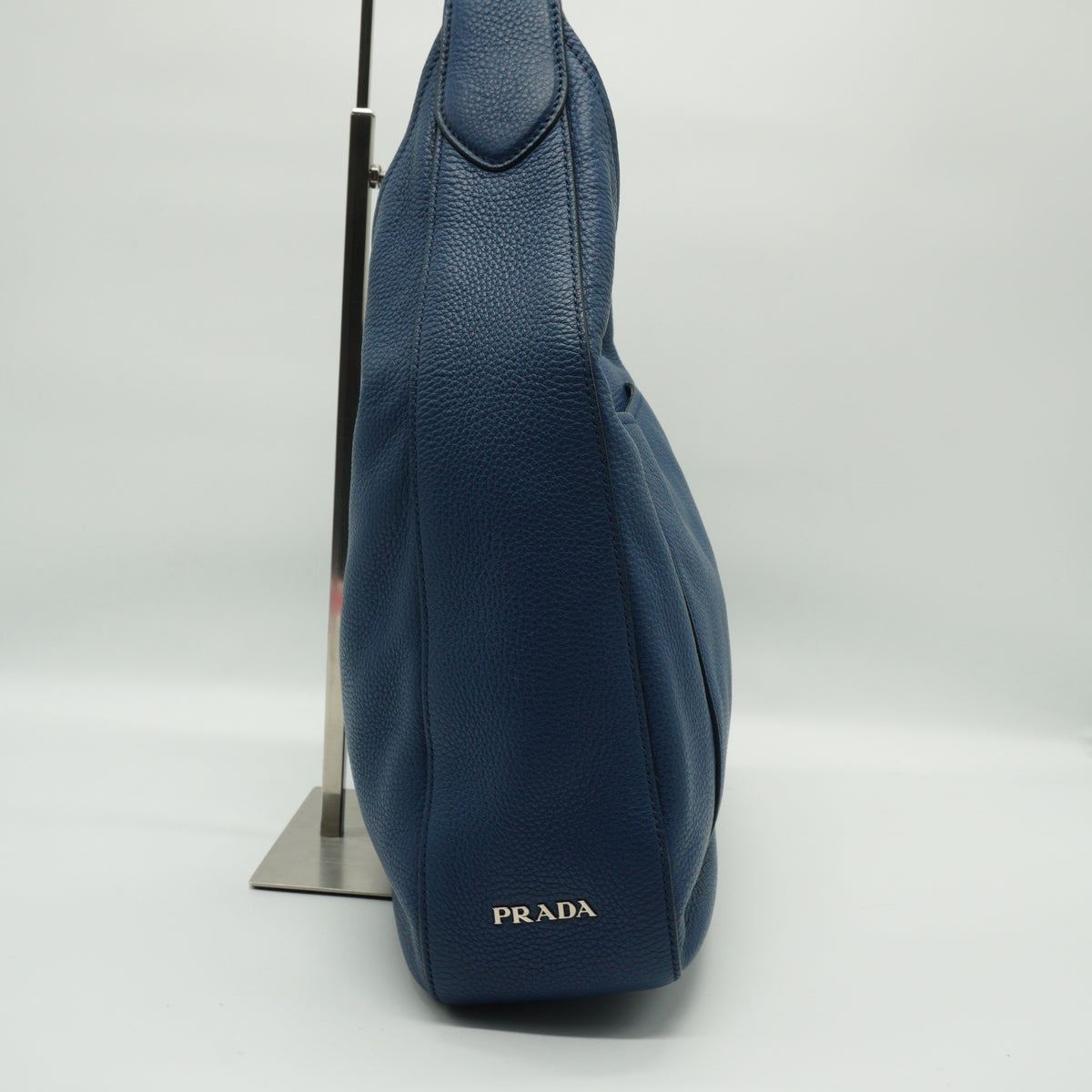 Prada Vitello Daino Leather Hobo Bag Blue Medium SHW