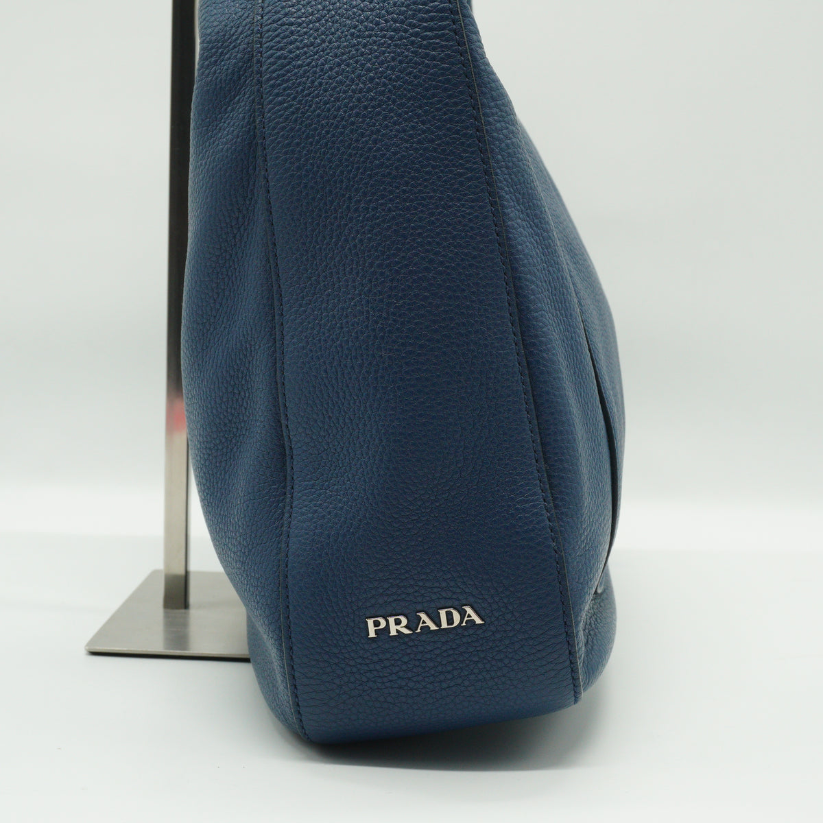Prada Vitello Daino Leather Hobo Bag Blue Medium SHW