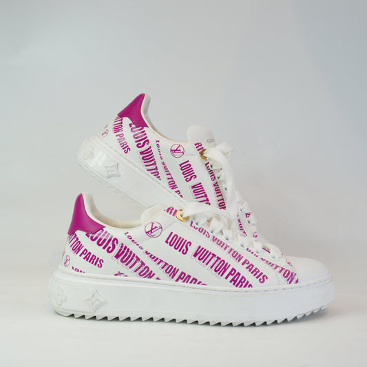 Louis Vuitton Timeout line Shoes logo sneakers Leather pink/white size 35 1/2