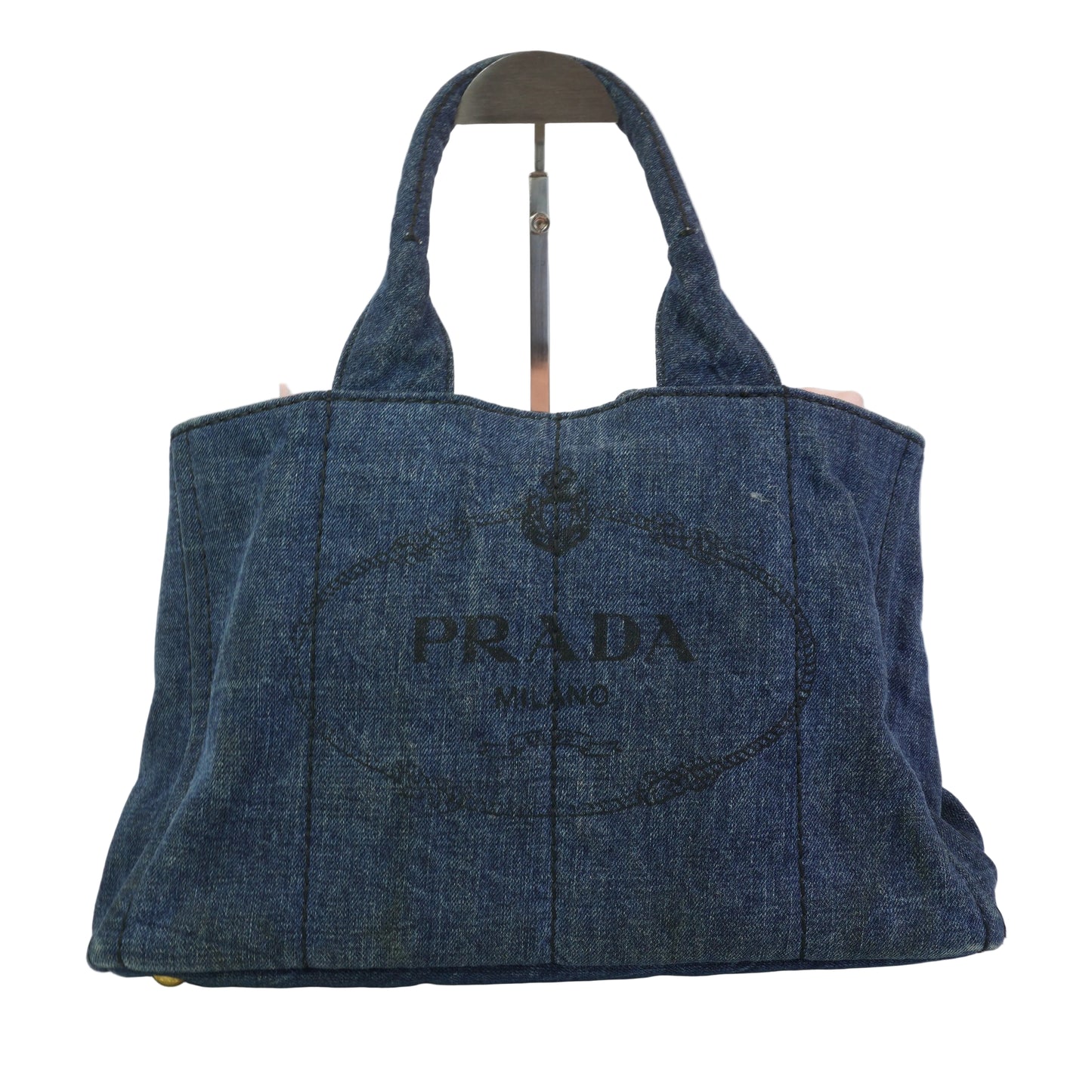 Prada Canapa Tote Denim Bag GHW Large