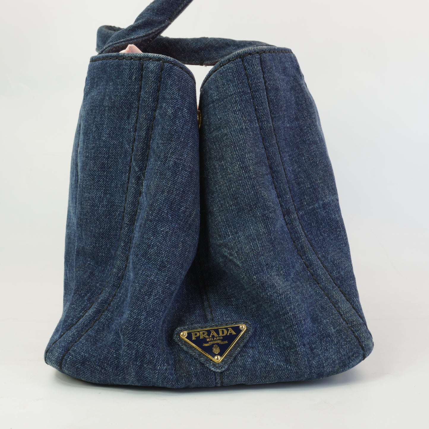 Prada Canapa Tote Denim Bag GHW Large