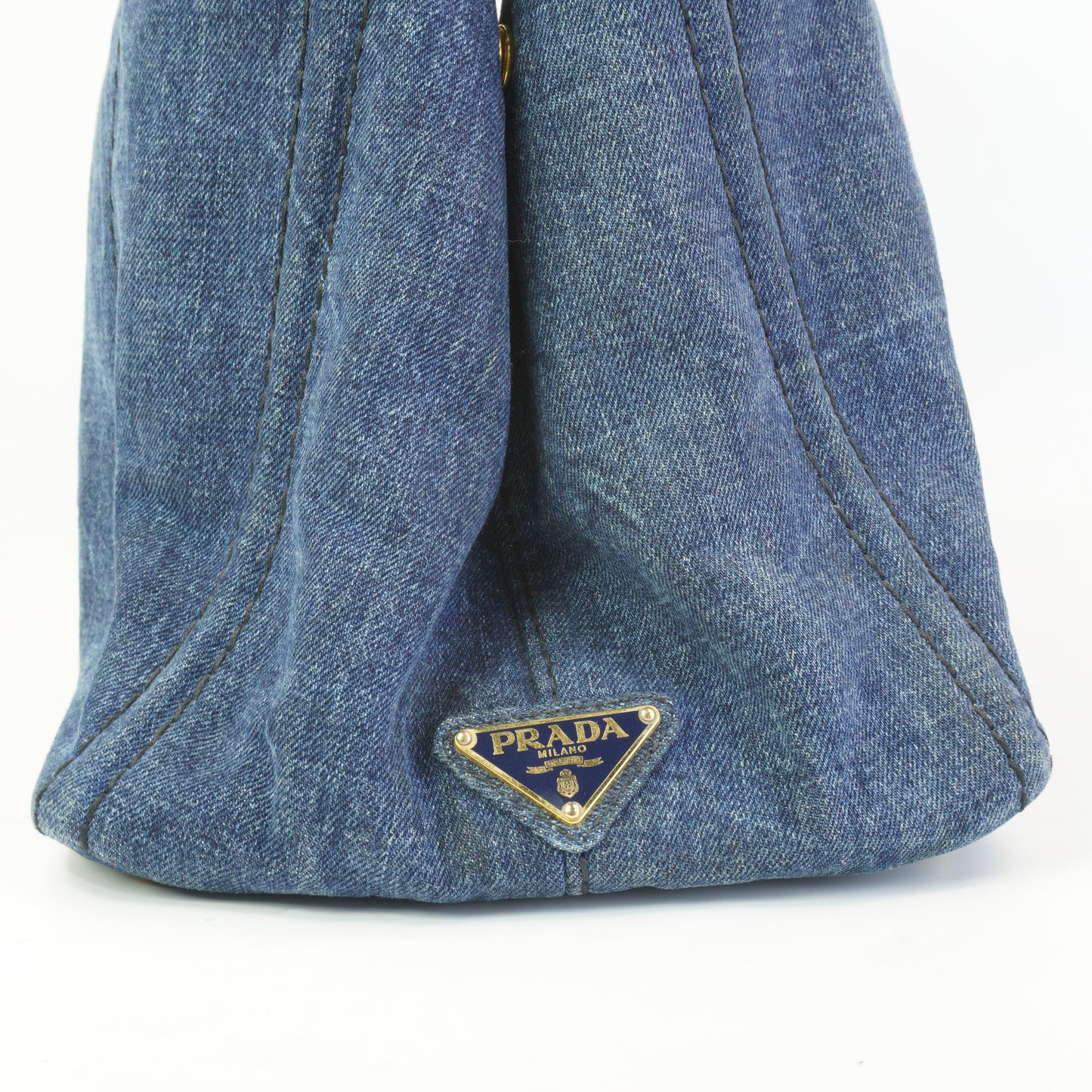Prada Canapa Tote Denim Bag GHW Large