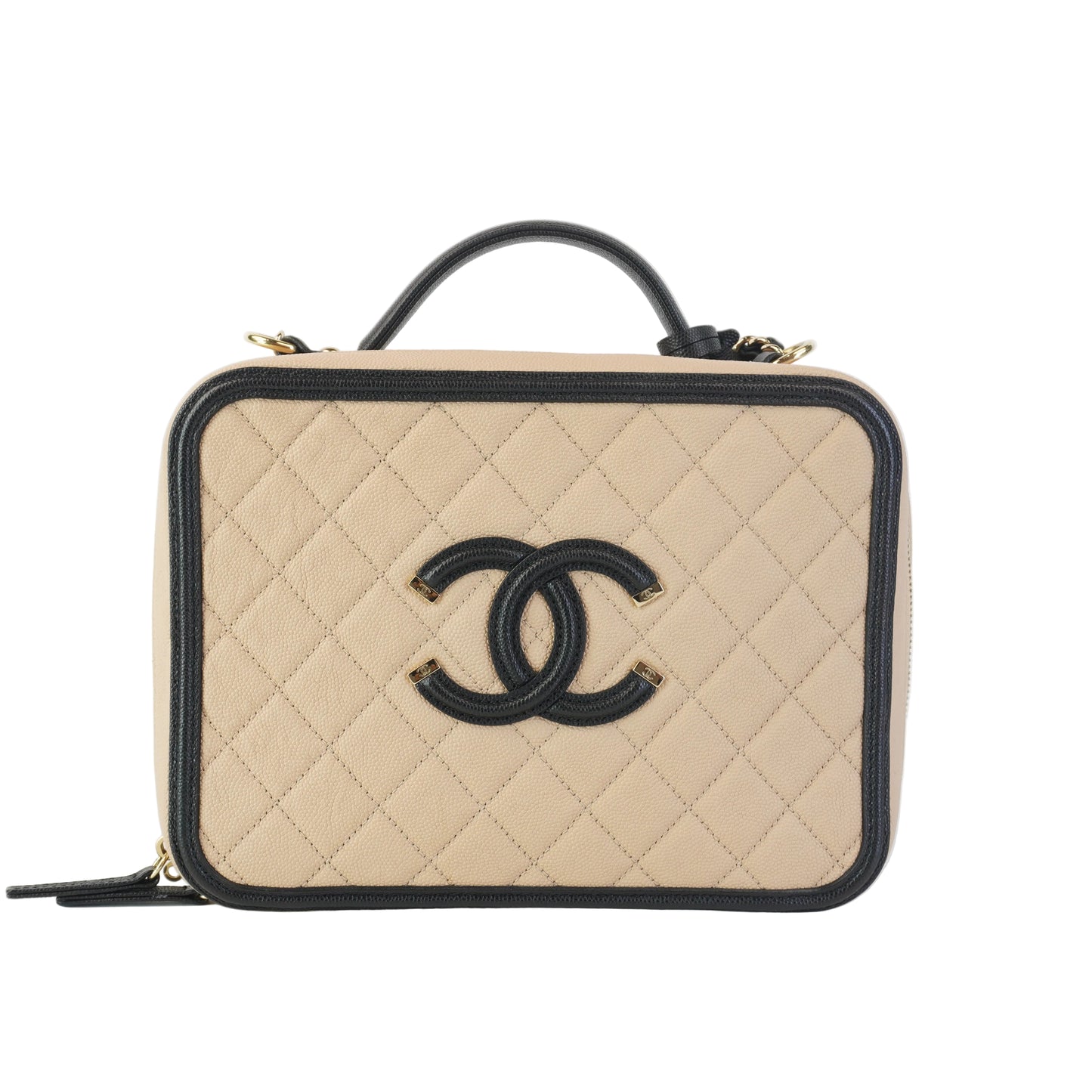 Chanel Quilted Beige Caviar Filigree Vanity Case