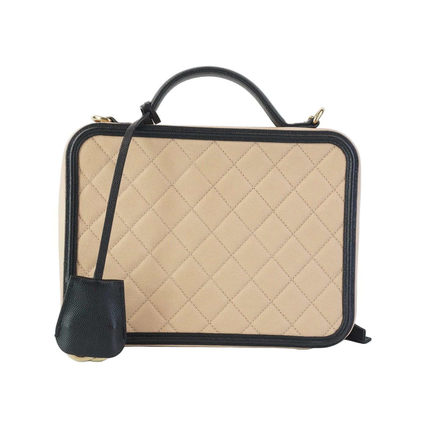 Chanel Quilted Beige Caviar Filigree Vanity Case