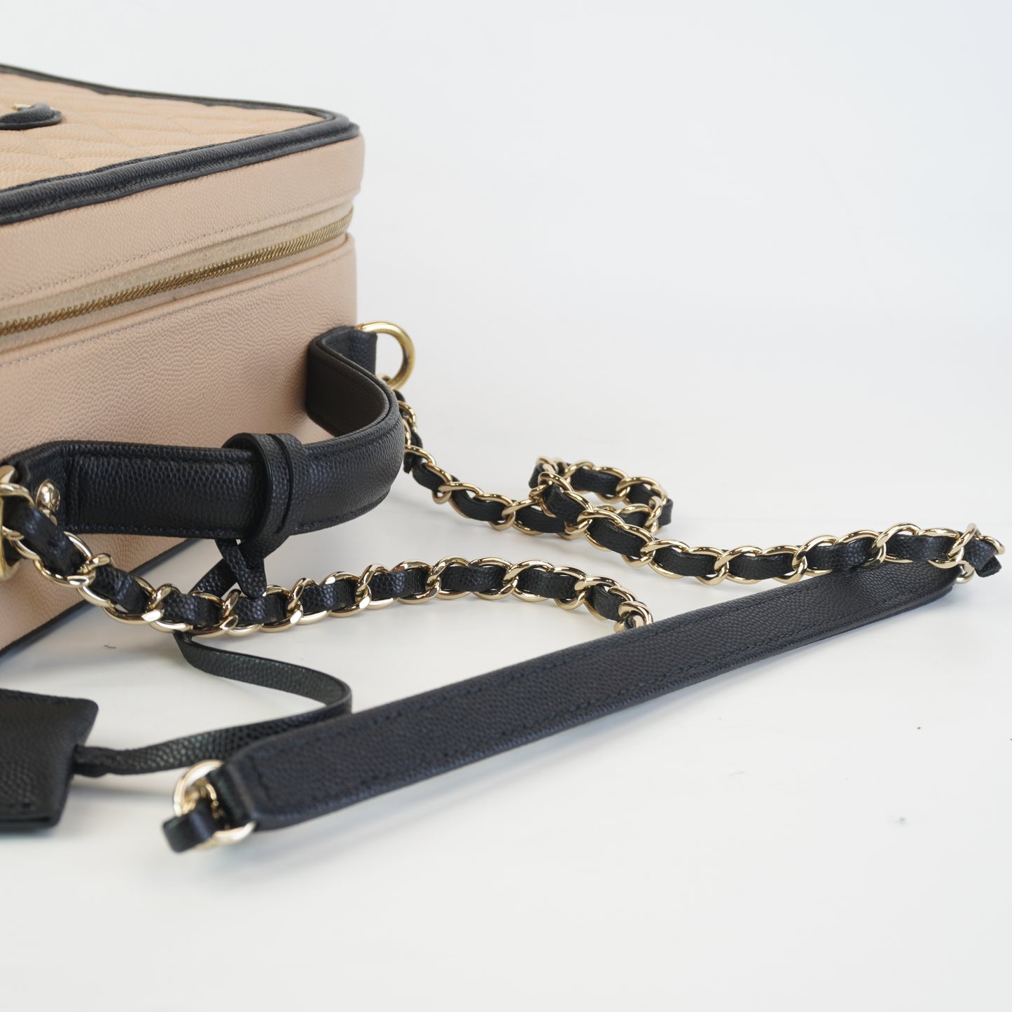 Chanel Quilted Beige Caviar Filigree Vanity Case