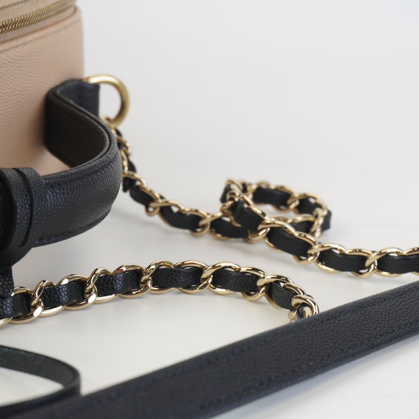Chanel Quilted Beige Caviar Filigree Vanity Case