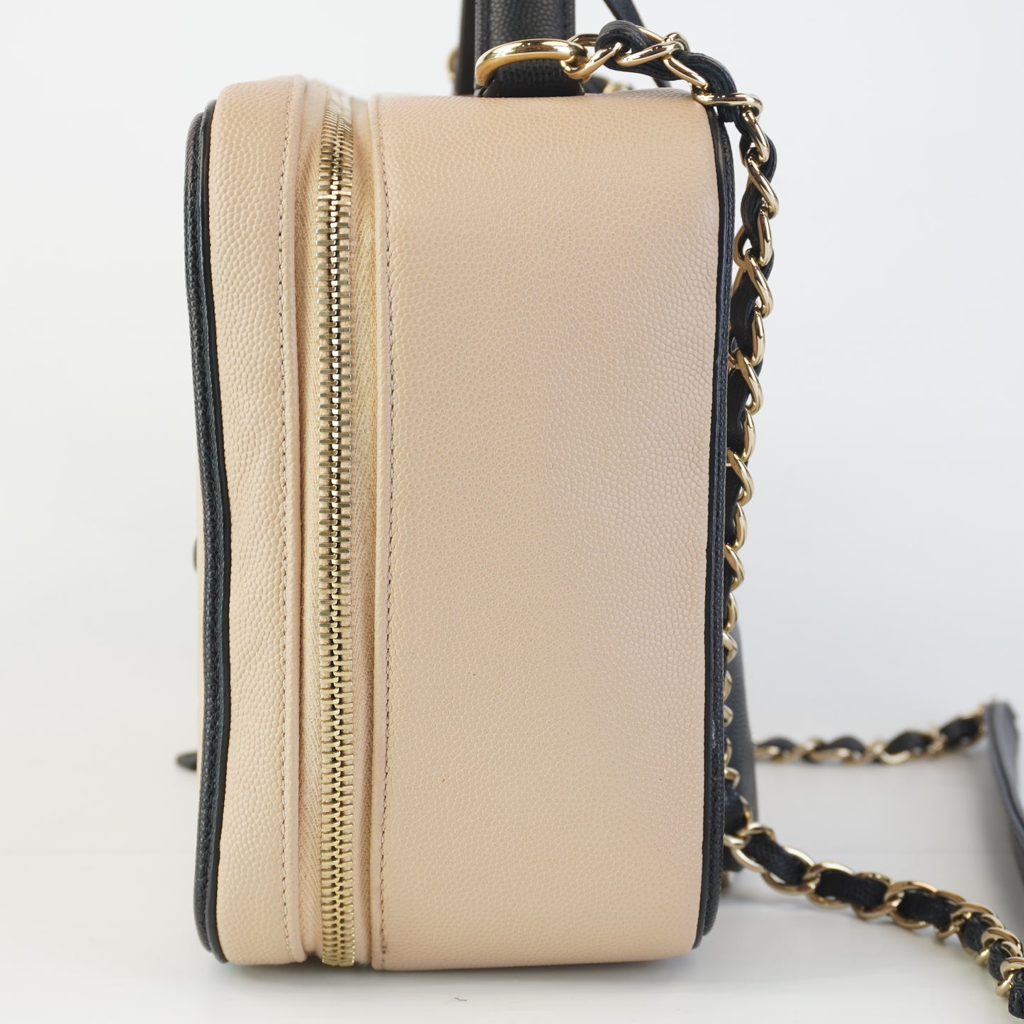 Chanel Quilted Beige Caviar Filigree Vanity Case