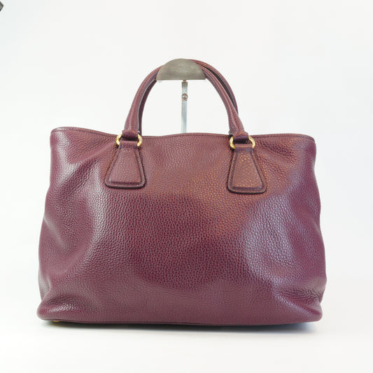 Prada Vitello Daino Burgundy Pebbled, Leather Tote Large GHW