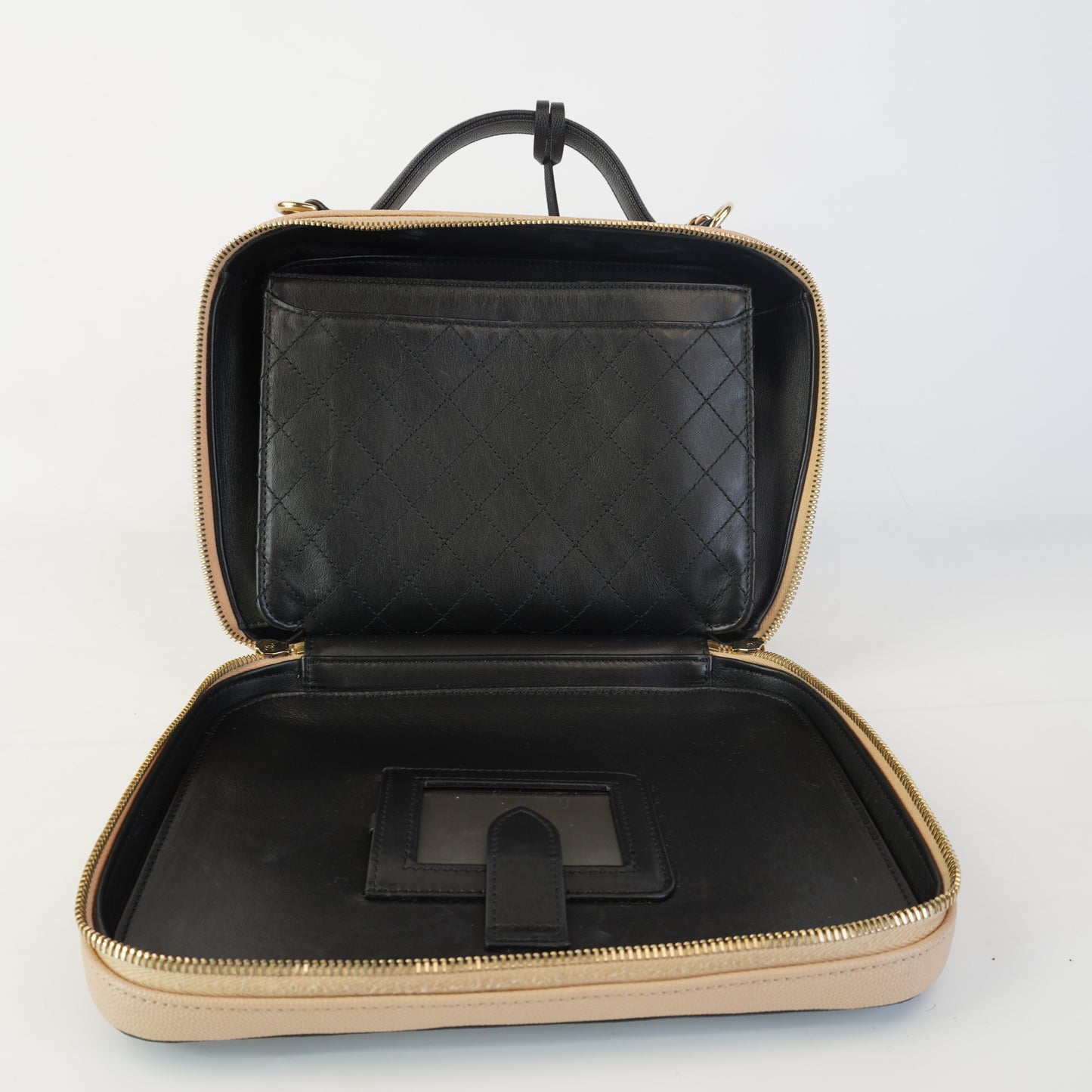 Chanel Quilted Beige Caviar Filigree Vanity Case