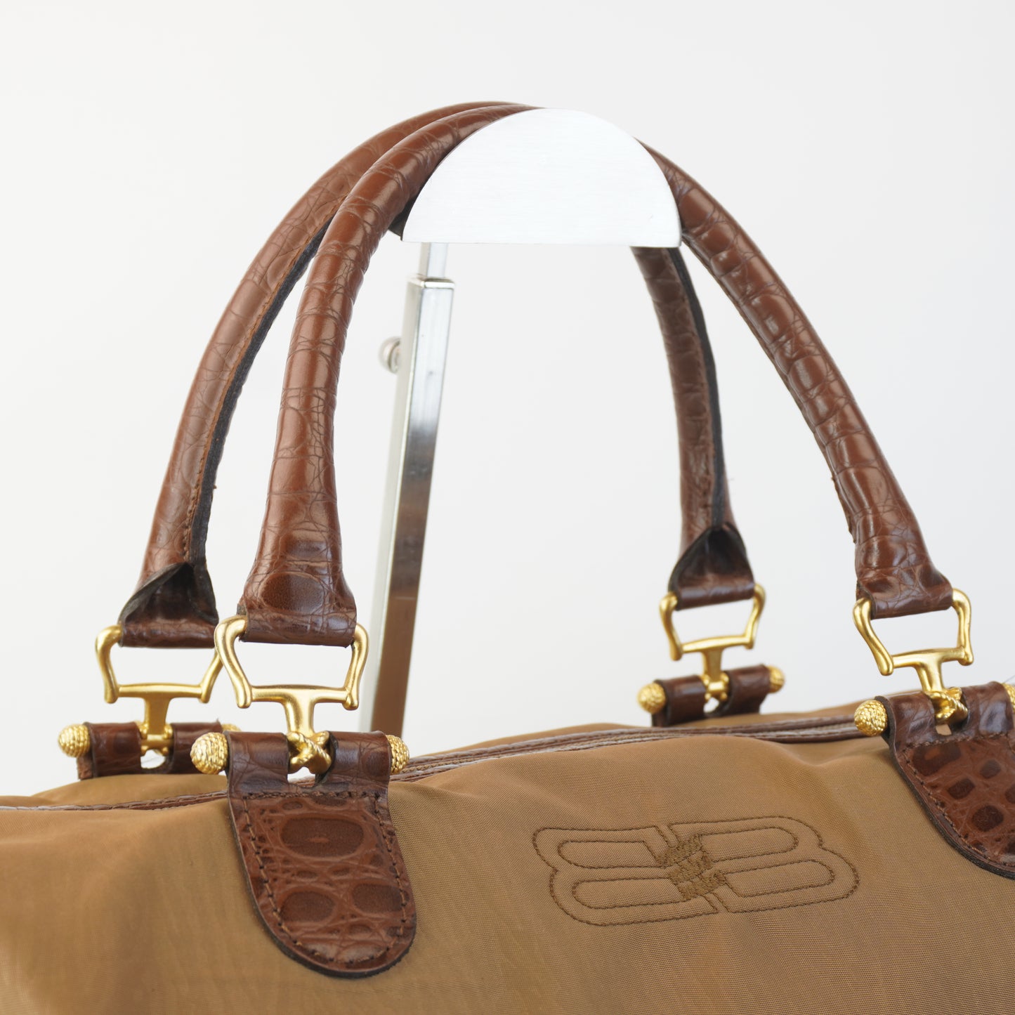 Balenciaga Nylon and Leather with croc embossed handles