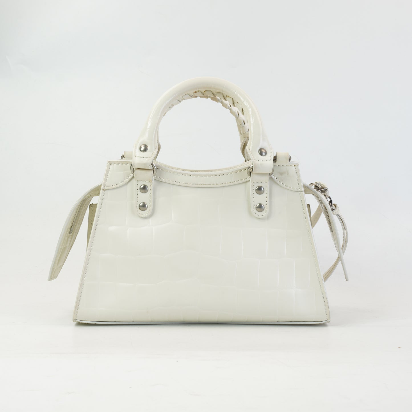 Balenciaga Neo Classic Crocodile-Embossed Calfskin White  SHW Small