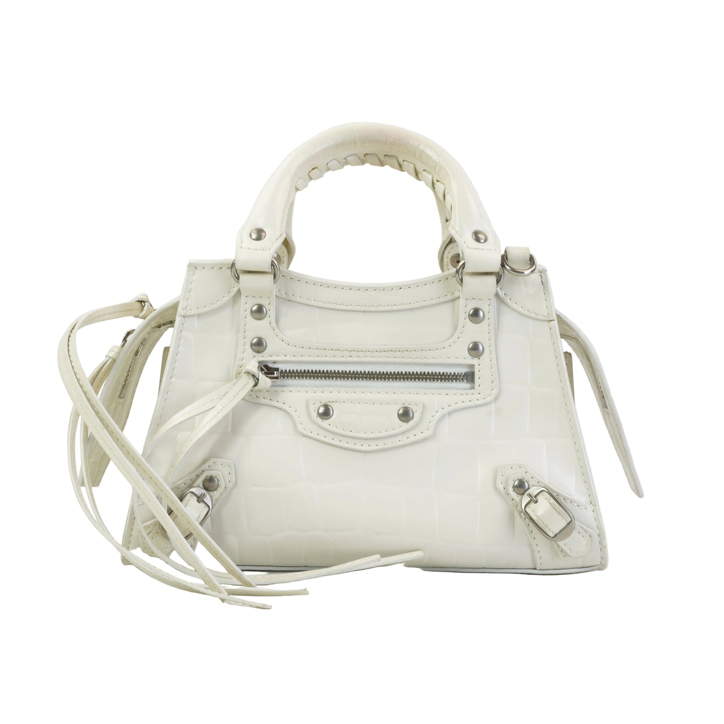 Balenciaga Neo Classic Crocodile-Embossed Calfskin White  SHW Small
