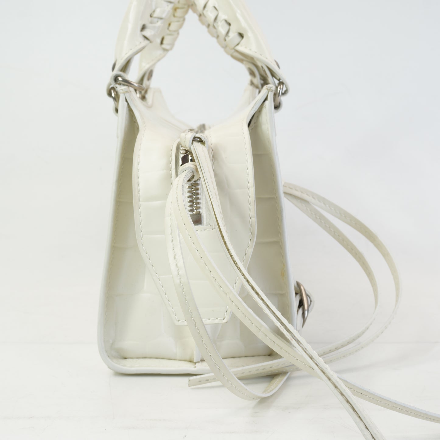 Balenciaga Neo Classic Crocodile-Embossed Calfskin White  SHW Small