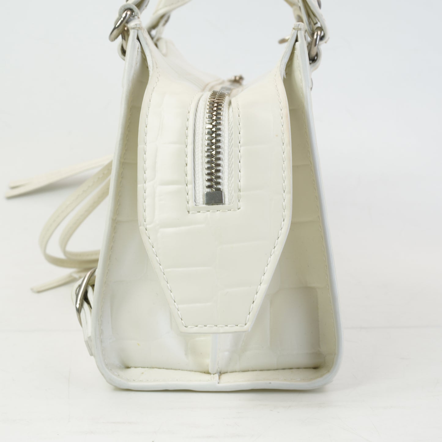Balenciaga Neo Classic Crocodile-Embossed Calfskin White  SHW Small