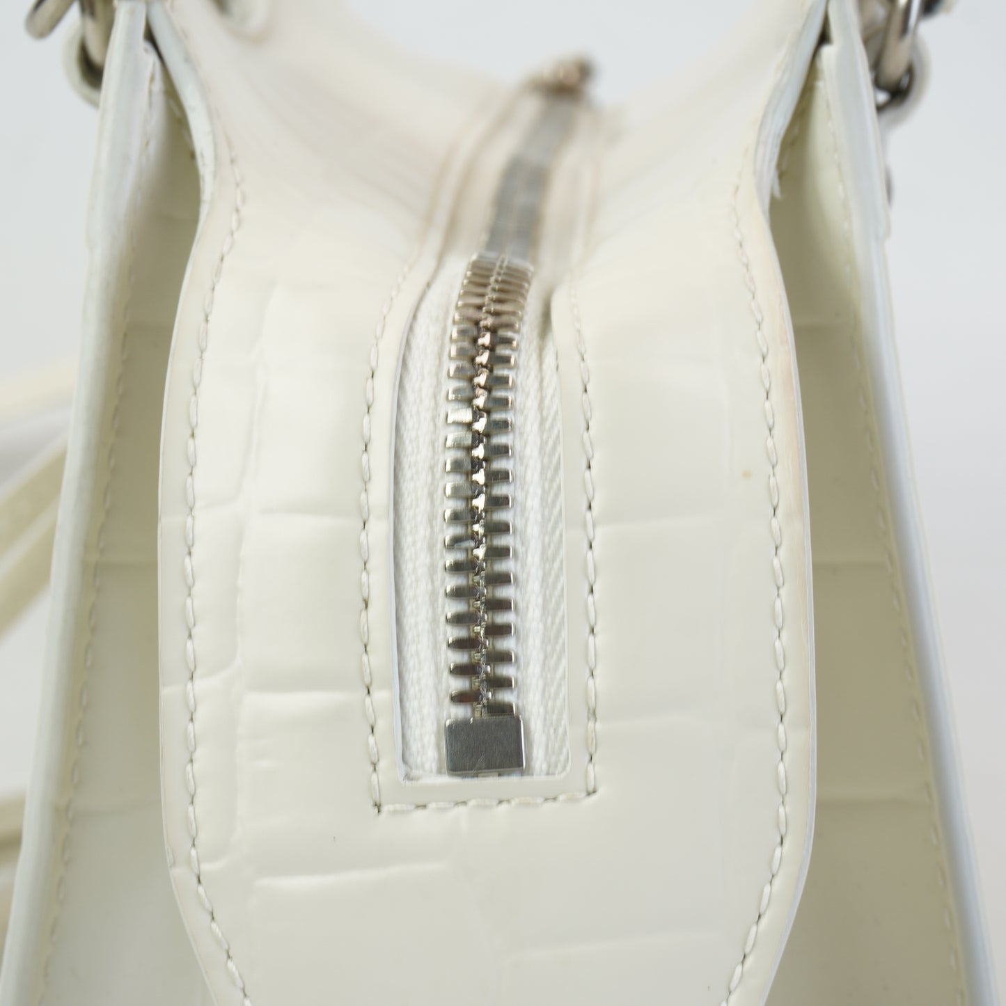 Balenciaga Neo Classic Crocodile-Embossed Calfskin White  SHW Small