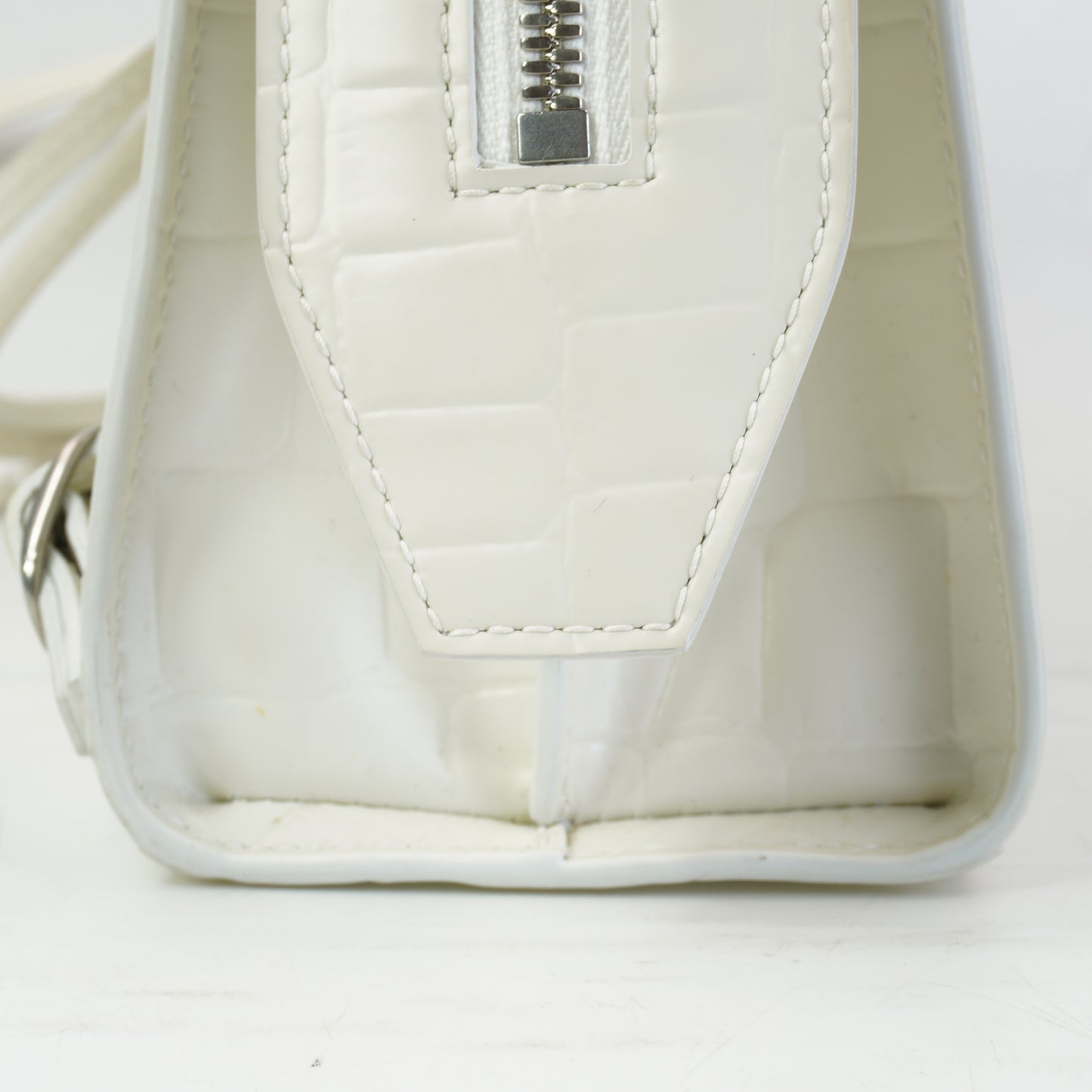 Balenciaga Neo Classic Crocodile-Embossed Calfskin White  SHW Small