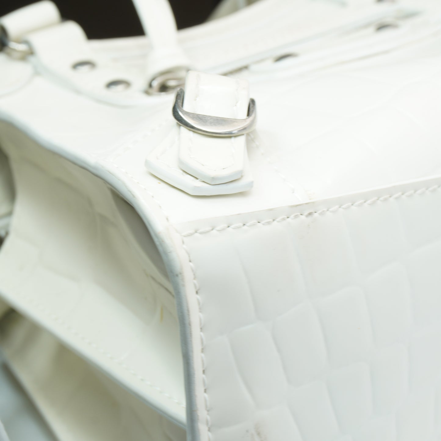 Balenciaga Neo Classic Crocodile-Embossed Calfskin White  SHW Small