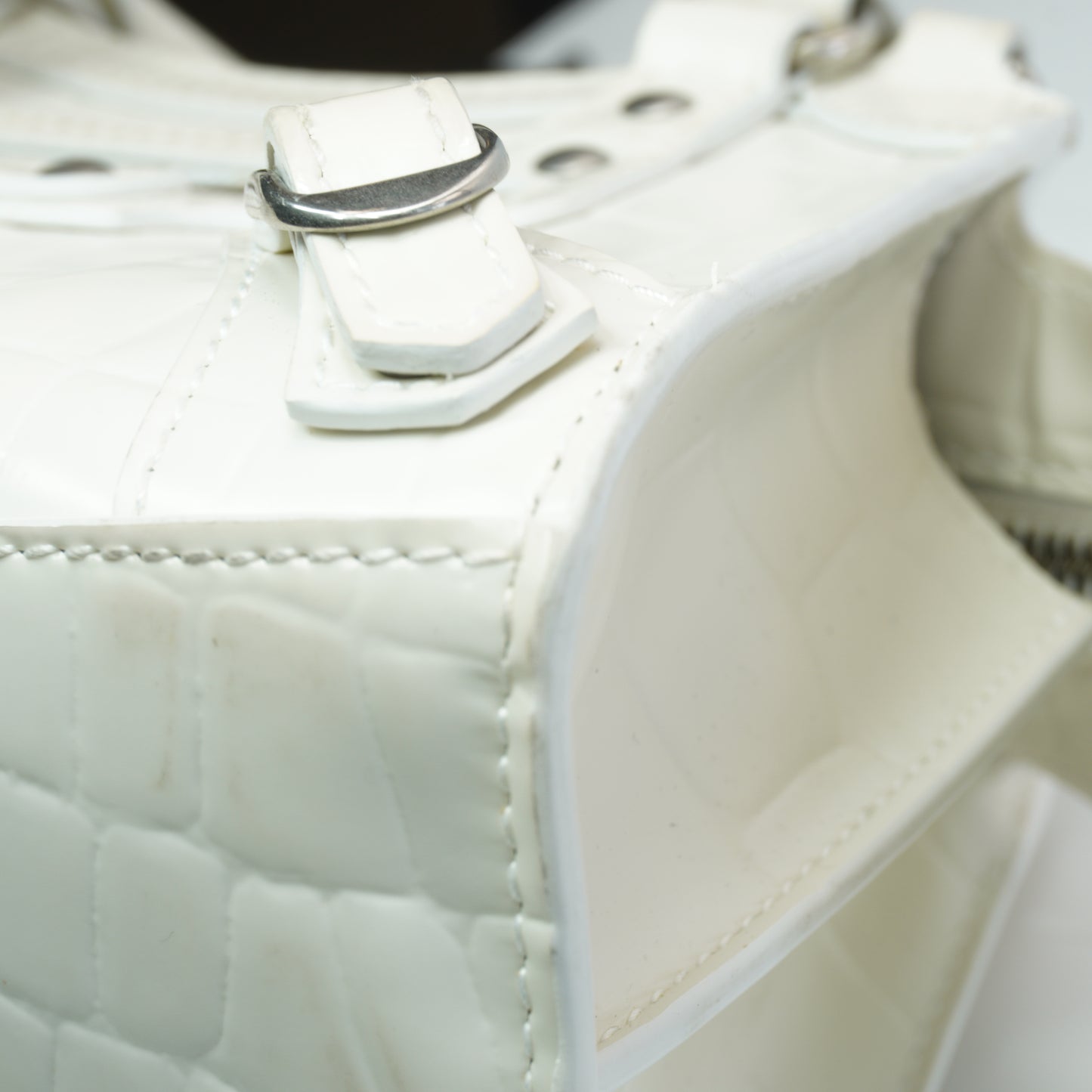 Balenciaga Neo Classic Crocodile-Embossed Calfskin White  SHW Small