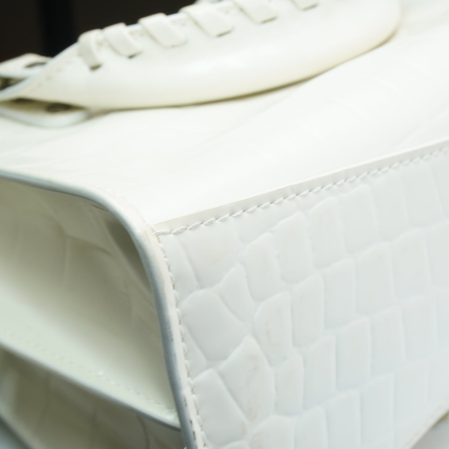 Balenciaga Neo Classic Crocodile-Embossed Calfskin White  SHW Small