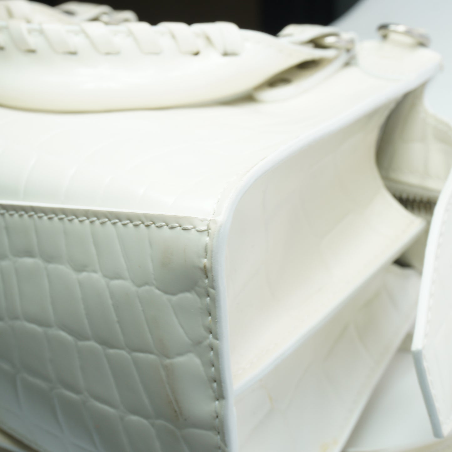 Balenciaga Neo Classic Crocodile-Embossed Calfskin White  SHW Small