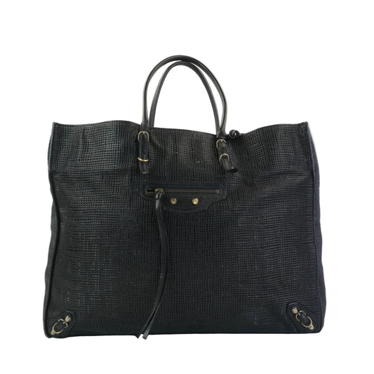 Balenciaga Woven Papier A4 Tote Black GHW Large
