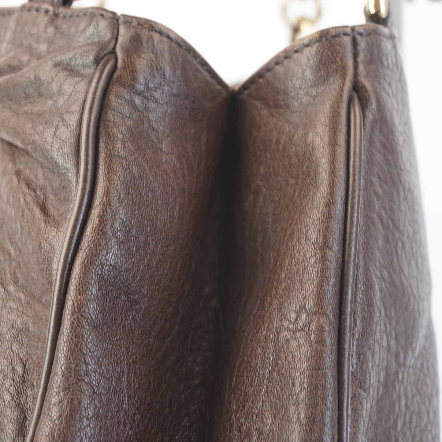 Fendi Mia Brown Grained Leather with pale fold hardware small
