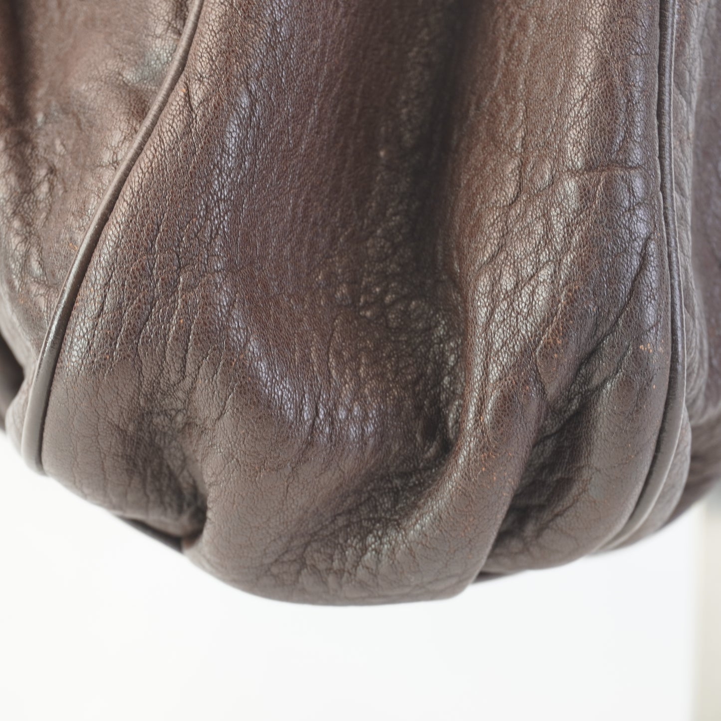 Fendi Mia Brown Grained Leather with pale fold hardware small