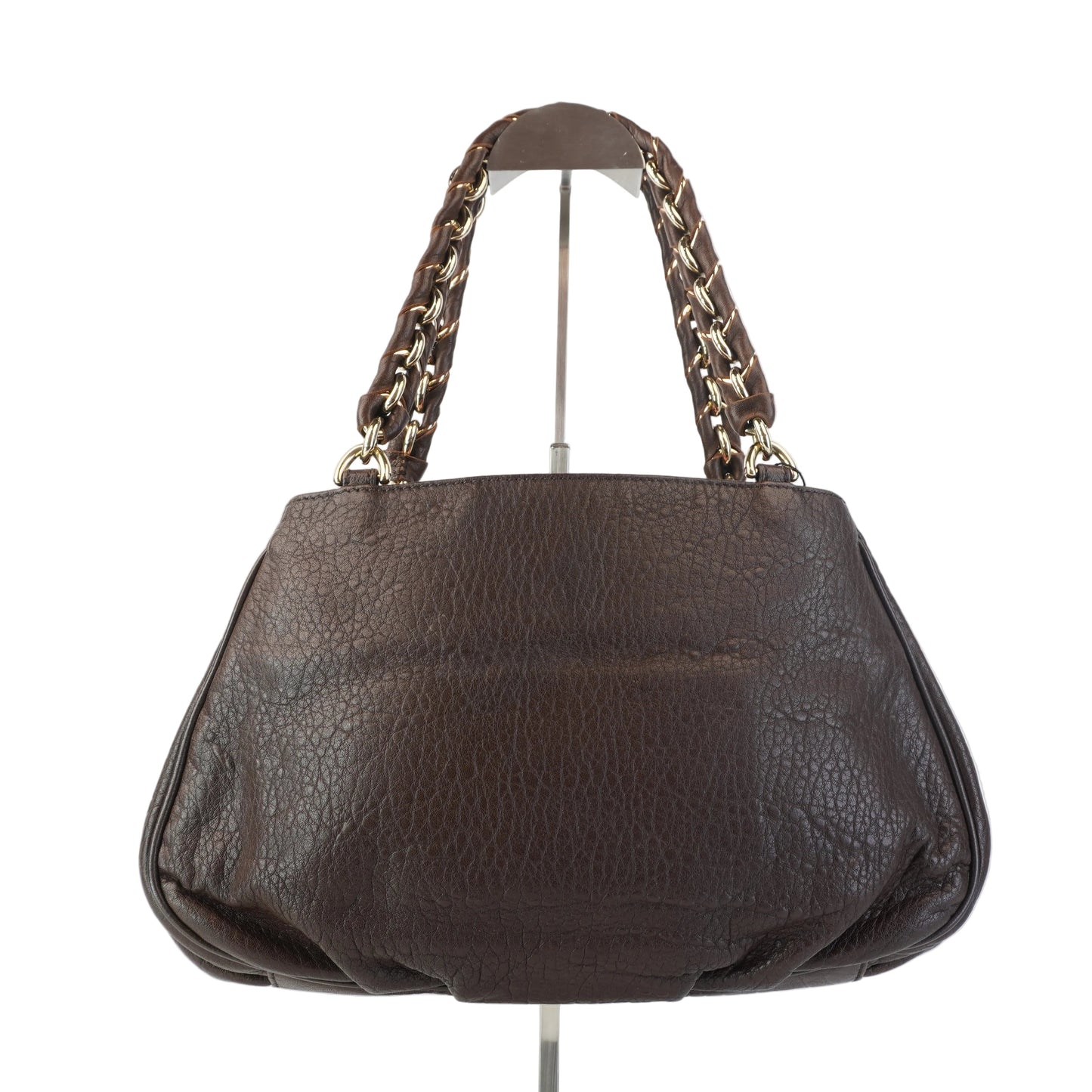 Fendi Mia Brown Grained Leather with pale fold hardware small