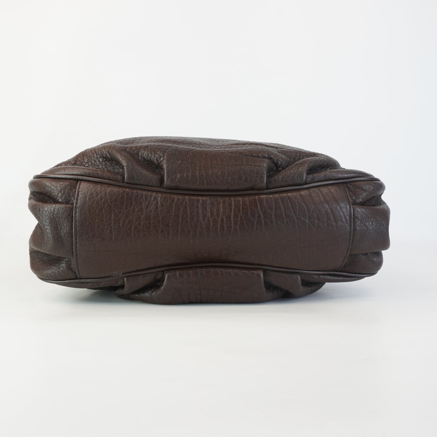 Fendi Mia Brown Grained Leather with pale fold hardware small