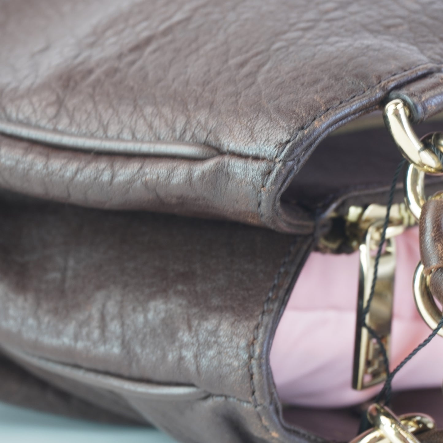 Fendi Mia Brown Grained Leather with pale fold hardware small