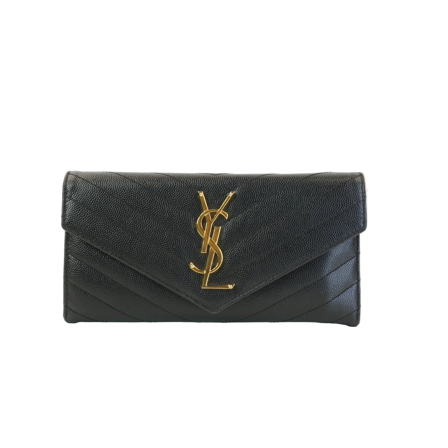 YSL	Cassandra Caviar Large Flap Wallet GHW
