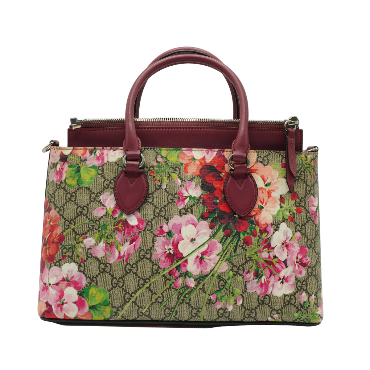 Gucci GG Supreme Monogram Blooms Medium Zip Tote SHW