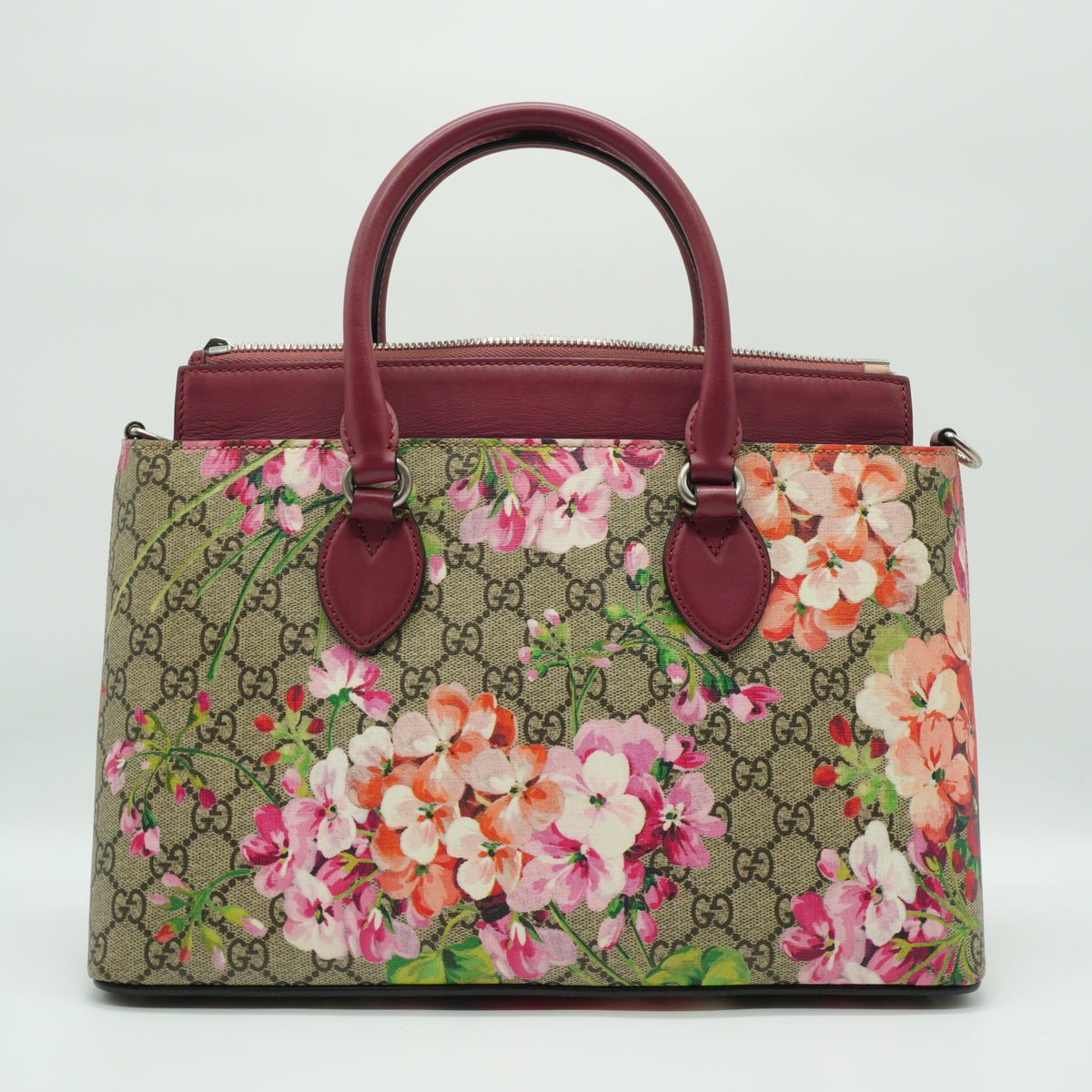 Gucci GG Supreme Monogram Blooms Medium Zip Tote SHW