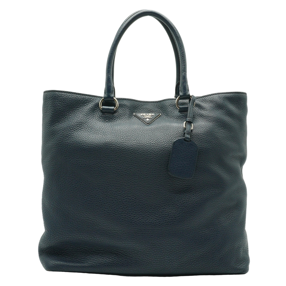 Prada Vitello Daino Shopping Tote Navy Blue Medium SHW