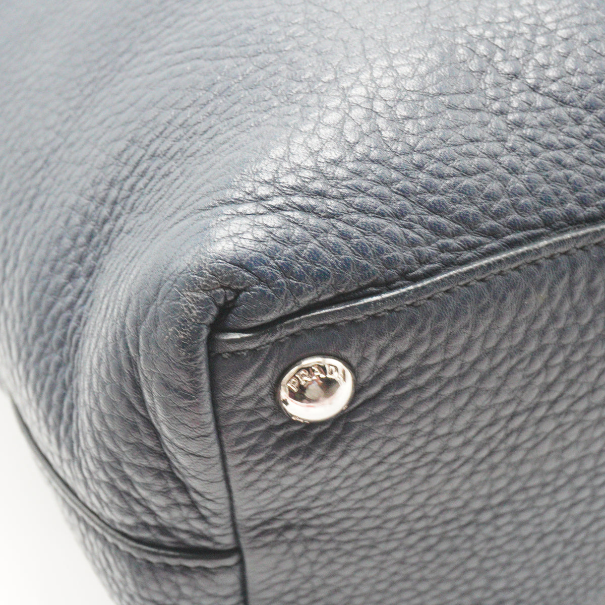 Prada Vitello Daino Shopping Tote Navy Blue Medium SHW