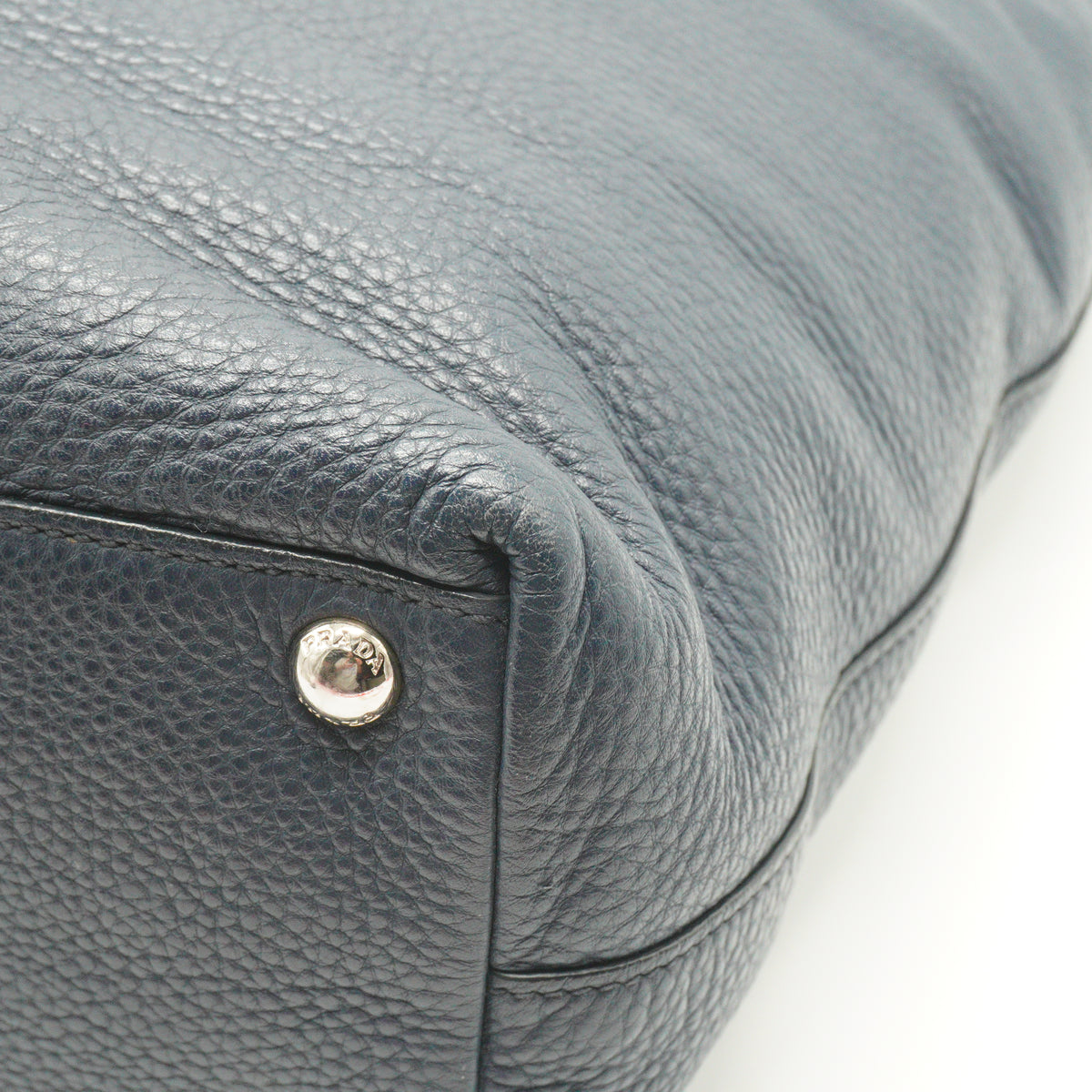 Prada Vitello Daino Shopping Tote Navy Blue Medium SHW