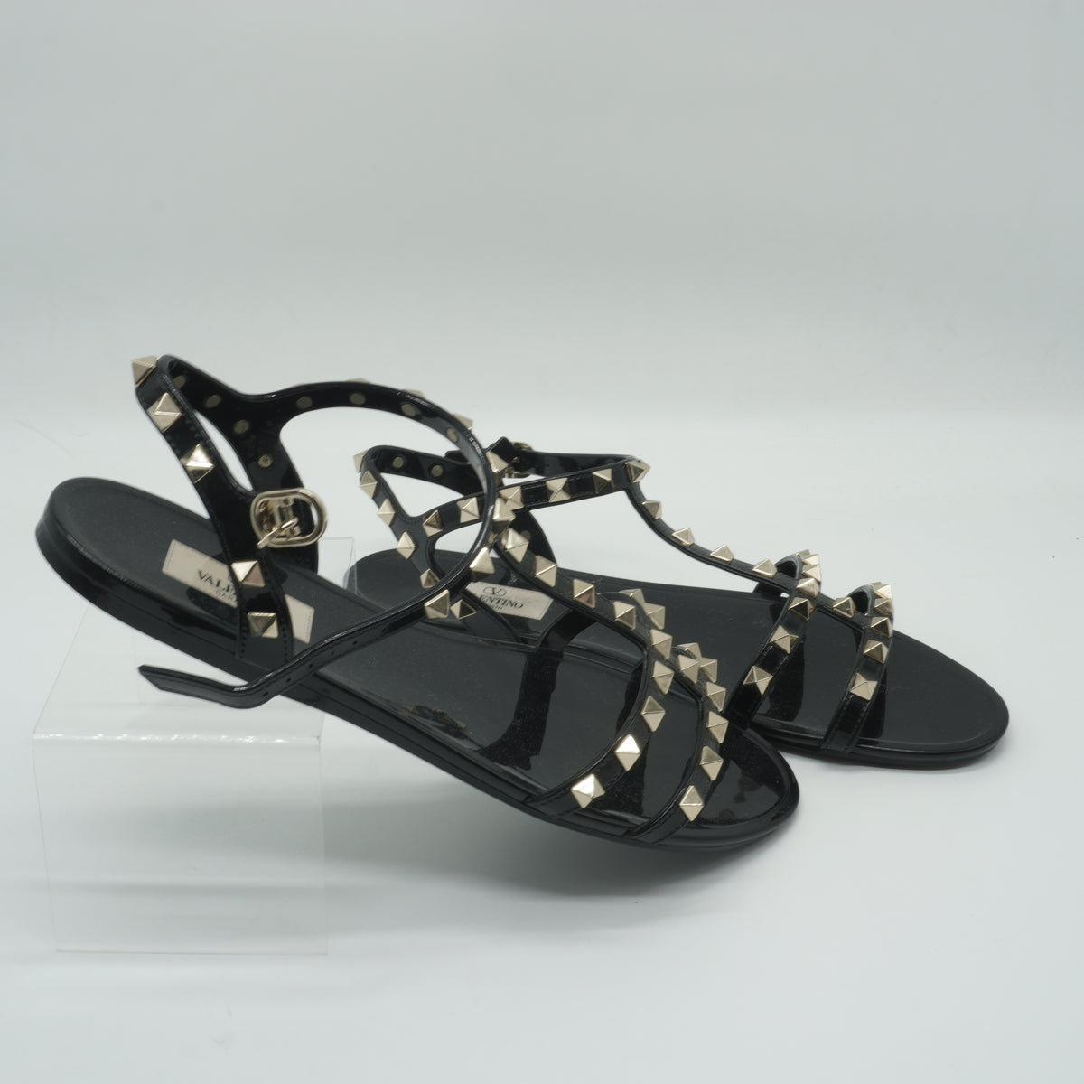 Valentino	Rockstud Flat Rubber Sandals Black size 39