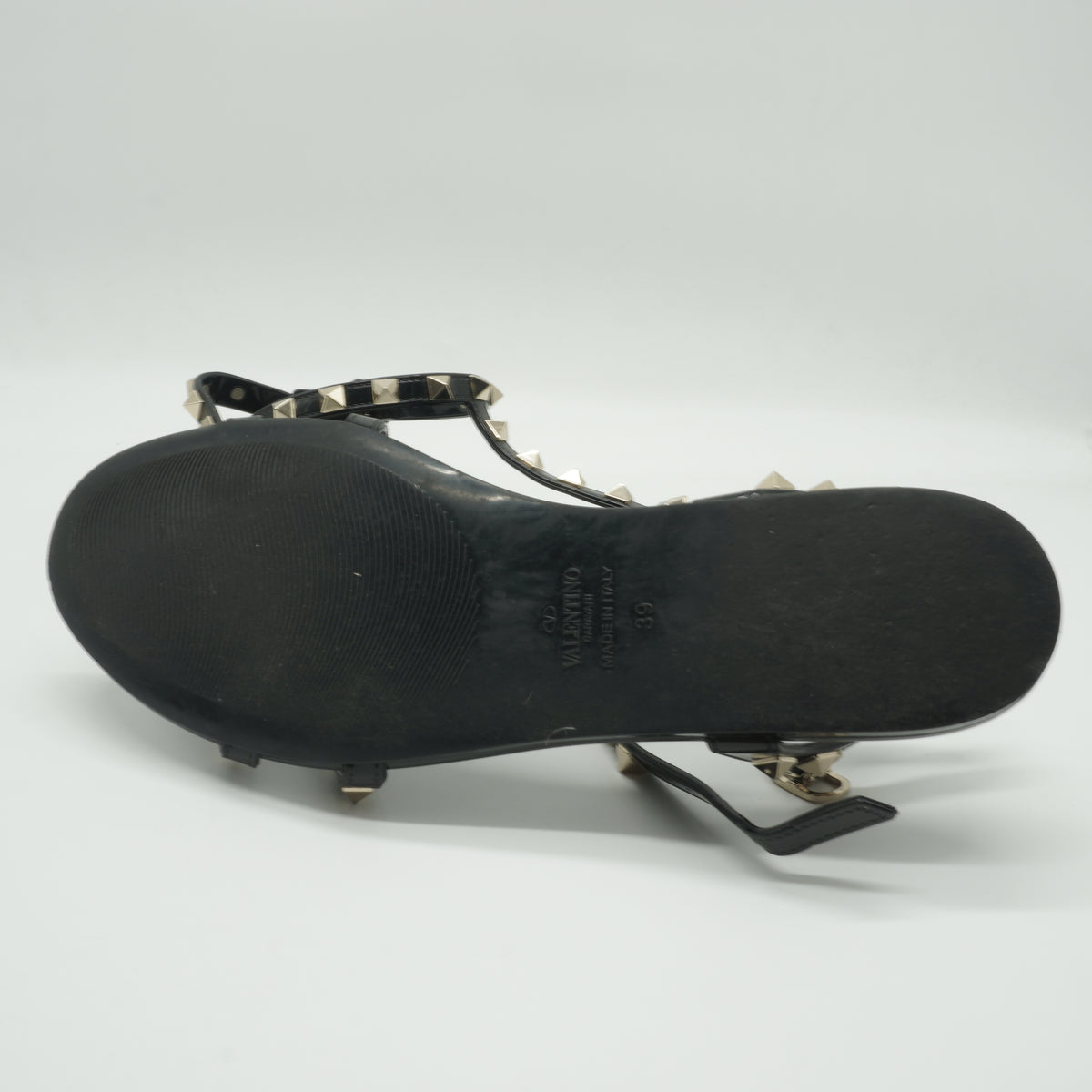 Valentino	Rockstud Flat Rubber Sandals Black size 39