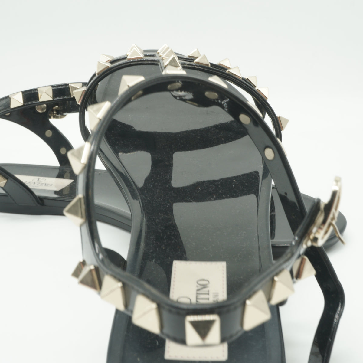 Valentino	Rockstud Flat Rubber Sandals Black size 39