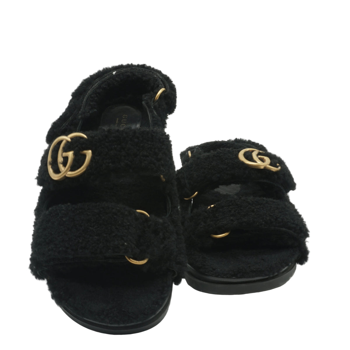 Gucci	Mandals Fur Black size 38.5 ( wide fit)